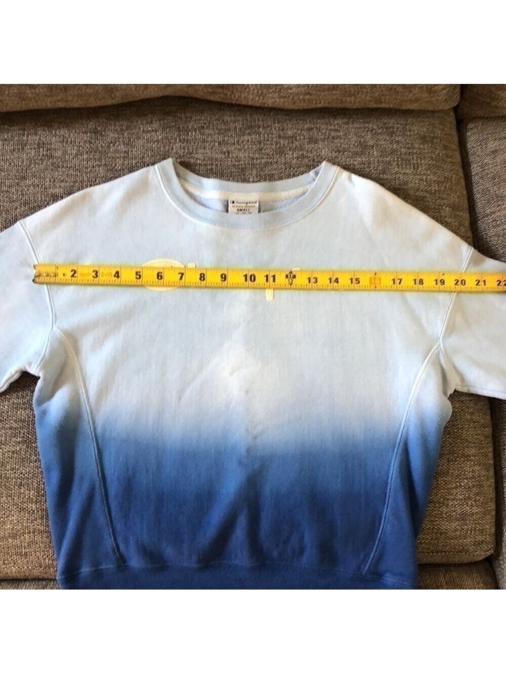 CHAMPION Reverse Weave Blue Dip Dye Script Ombre Crewneck Pullover Sweatshirt S - Picture 9 of 13